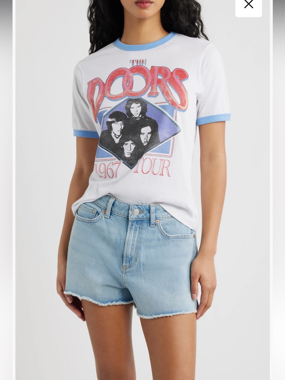 NWOT Nordstrom The Doors 1967 Tour Graphic Ringer Tee White Blue S